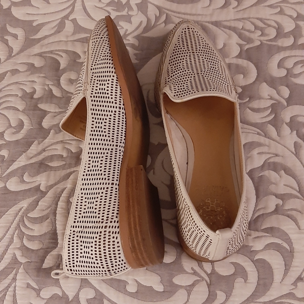 White leather loafers